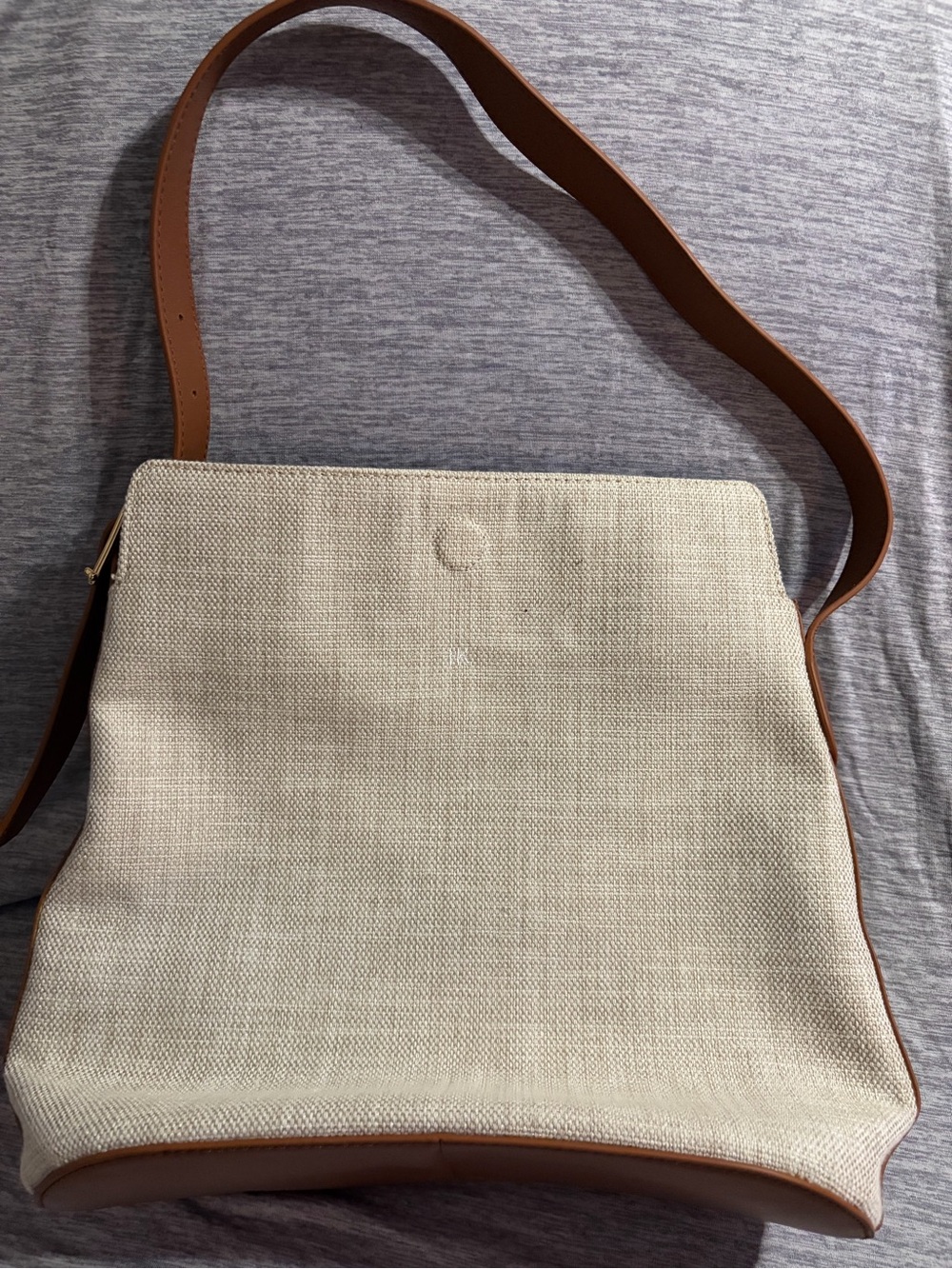 J. Crew Cream Canvas Shoulder Bag with Brown Trim